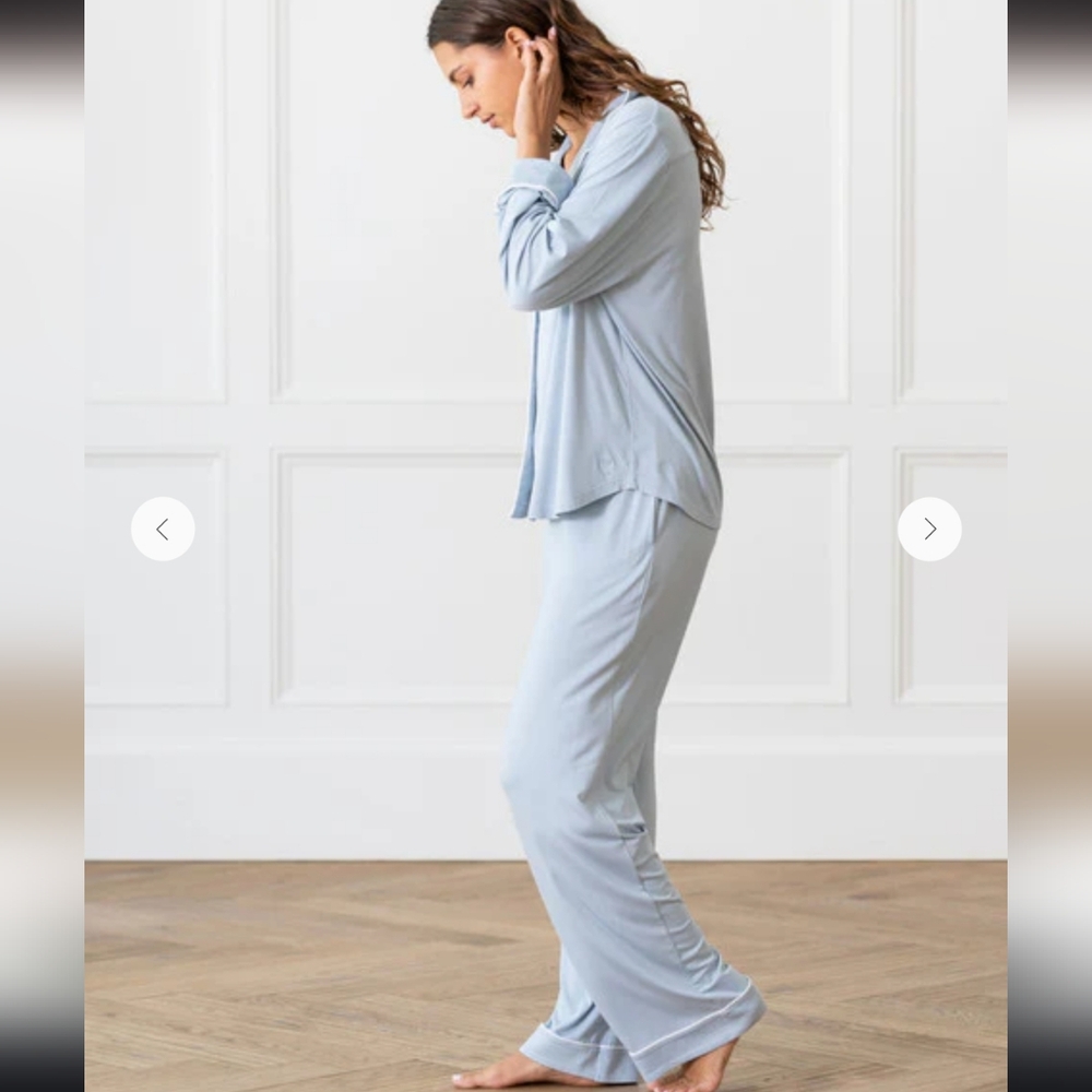 Cozy Earth Long Sleeve Bamboo Pajama Set Light Blue Gray 3x New with TAGS